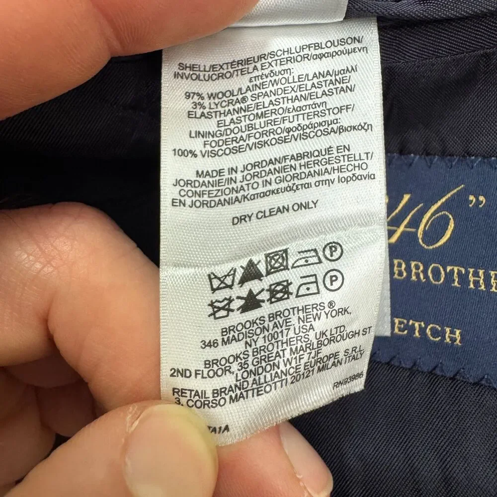 Brooks Brothers 346 Wool Blazer Suit Jacket Men 42L Navy Blue Pinstriped Stretch